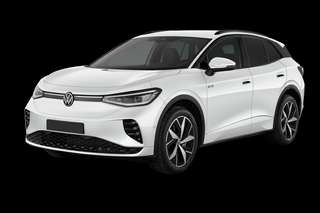 Schräge Frontansicht auf einen Volkswagen ID.4 GTX, freigestellt