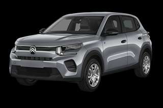 Schräge Frontansicht auf einen Citroën ë-C3 MAX, freigestellt