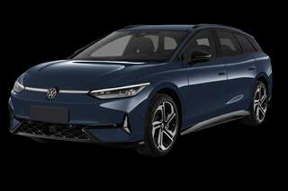 Schräge Frontansicht auf einen Volkswagen ID.7 Pro, freigestellt