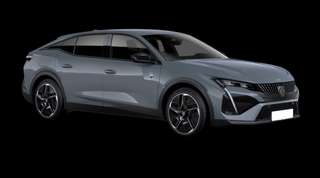 Schräge Frontansicht auf einen Peugeot 408 GT, freigestellt