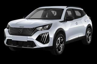 Schräge Frontansicht auf einen Peugeot 2008 Style, freigestellt