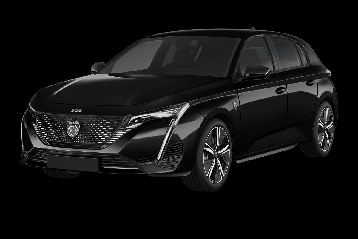 Schräge Frontansicht eines Peugeot 308, freigestellt