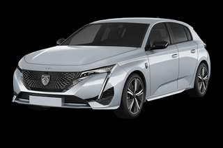 Schräge Frontansicht auf einen Peugeot 308 Style, freigestellt