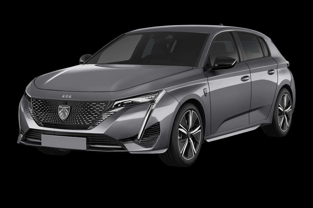 Schräge Frontansicht eines Peugeot 308, freigestellt