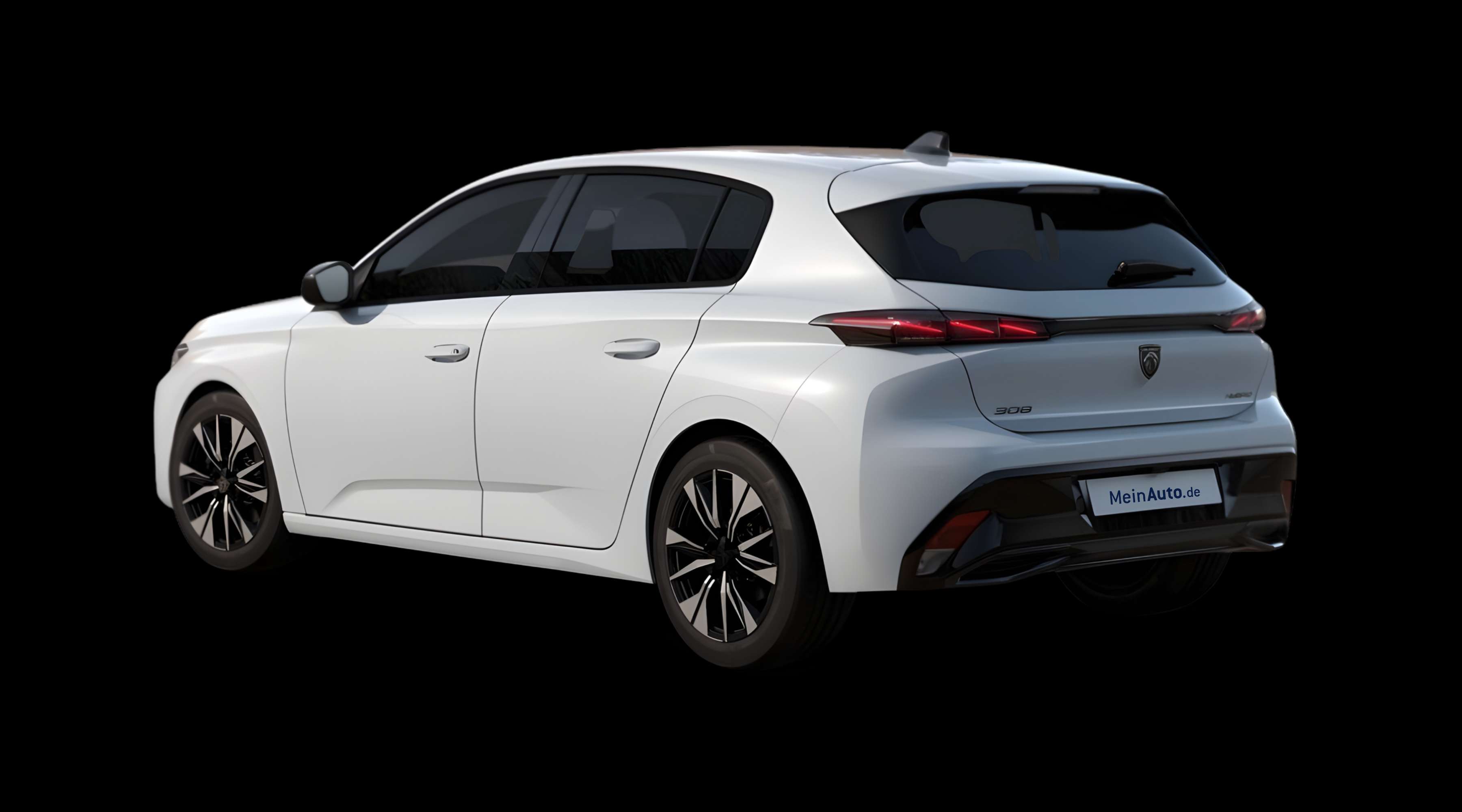 Schräge Heckansicht eines Peugeot 308, freigestellt