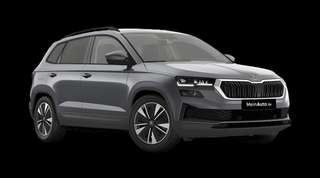 Schräge Frontansicht auf einen Skoda Karoq Balance, freigestellt