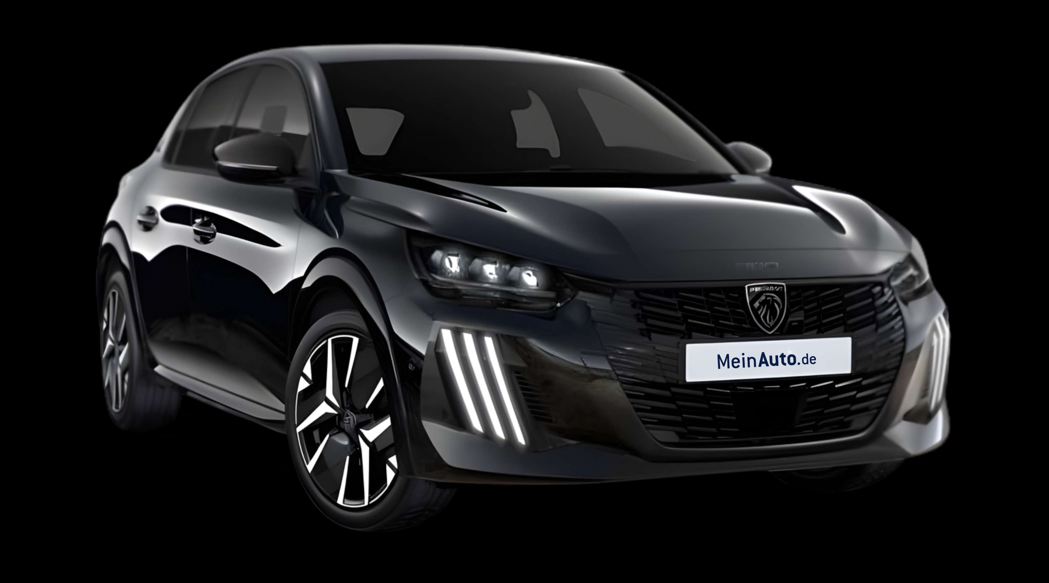 Schräge Frontansicht eines Peugeot 208, freigestellt