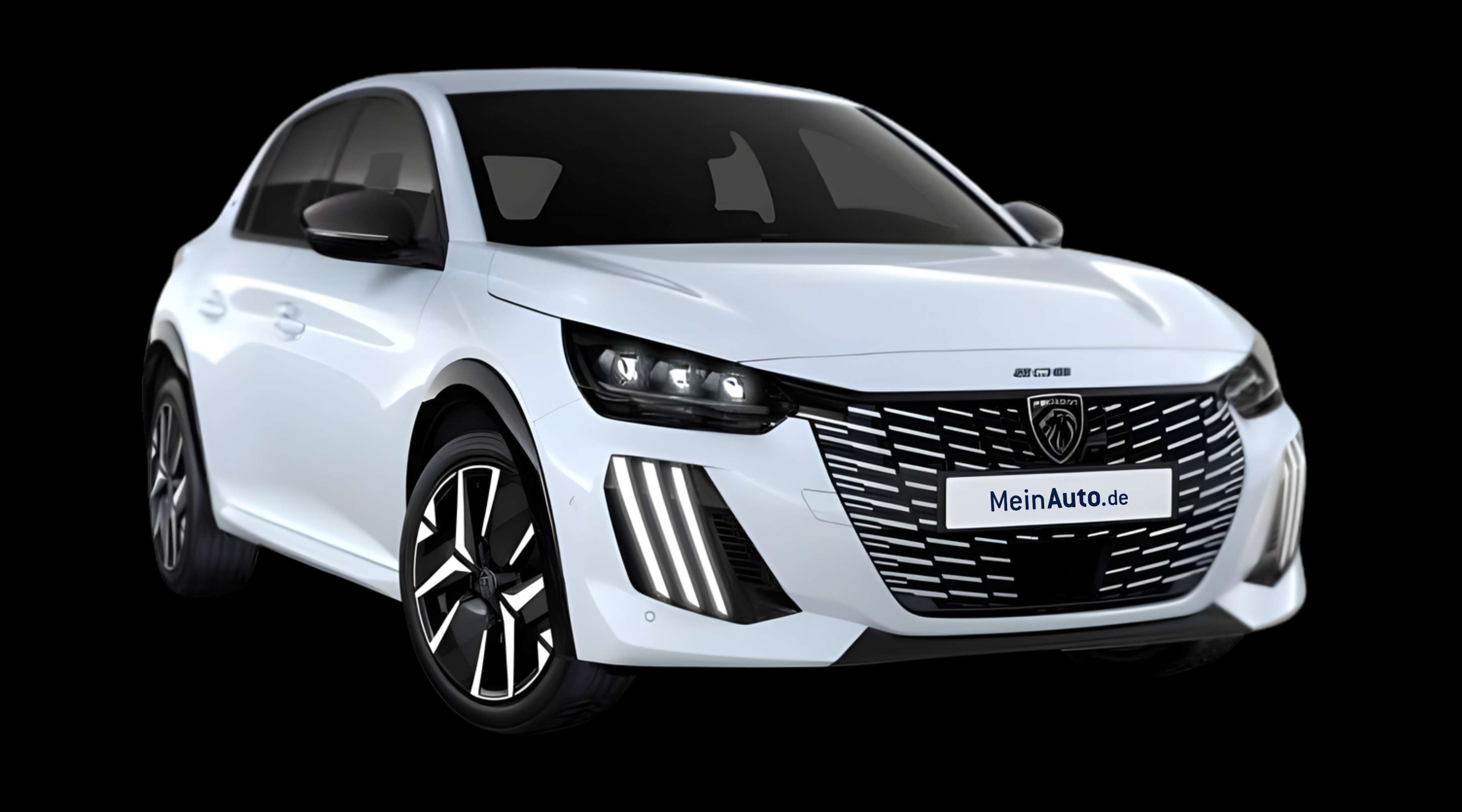 Schräge Frontansicht eines Peugeot 208, freigestellt