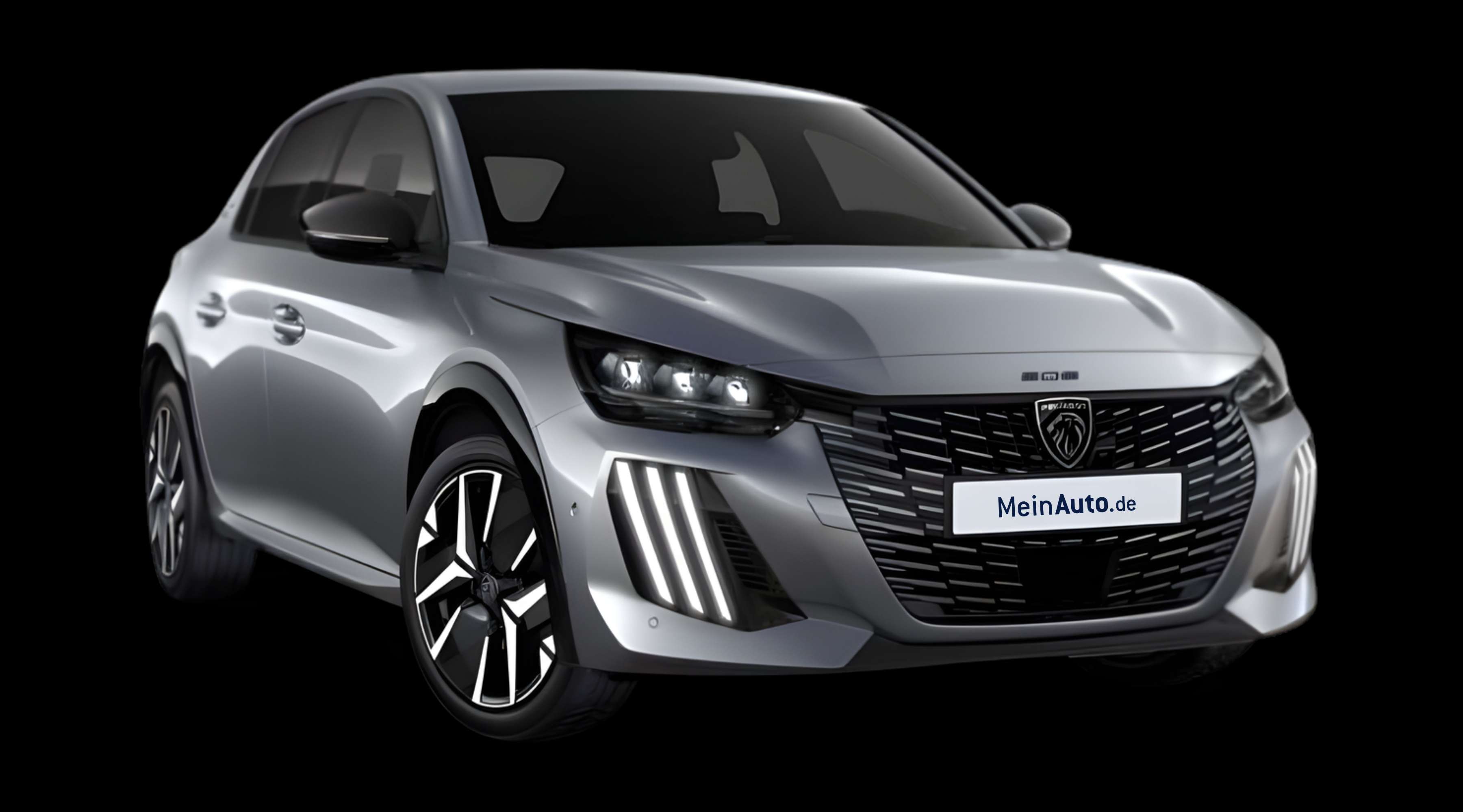 Schräge Frontansicht eines Peugeot 208, freigestellt