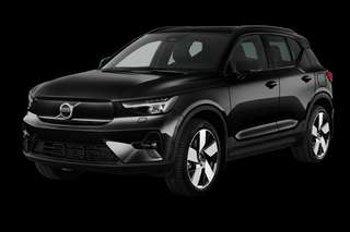 Schräge Frontansicht auf einen Volvo EX40 Plus, freigestellt