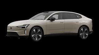 Schräge Frontansicht auf einen Volvo ES90 Plus, freigestellt