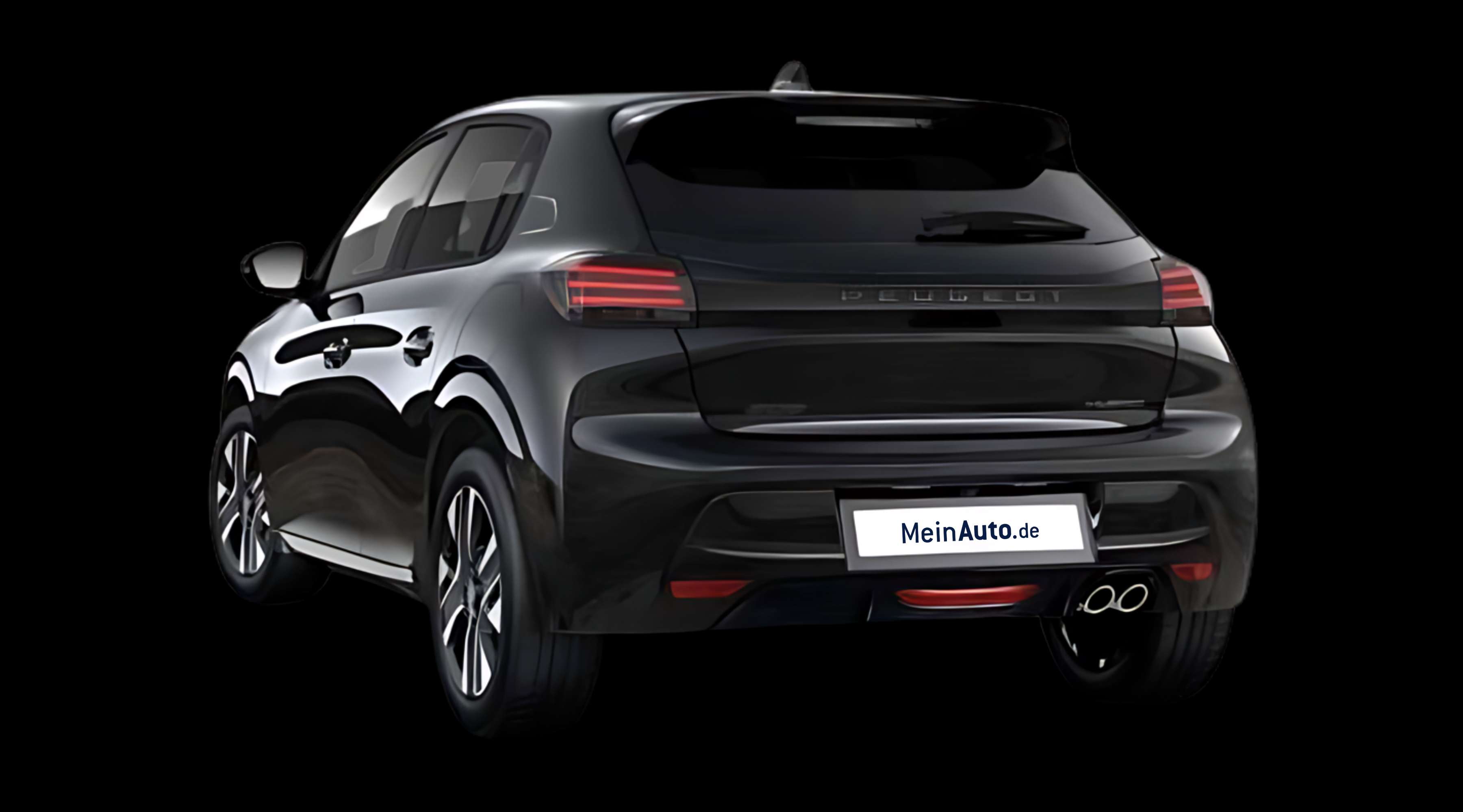 Schräge Heckansicht eines Peugeot 208, freigestellt