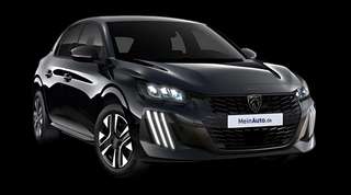 Schräge Frontansicht auf einen Peugeot 208 Allure, freigestellt