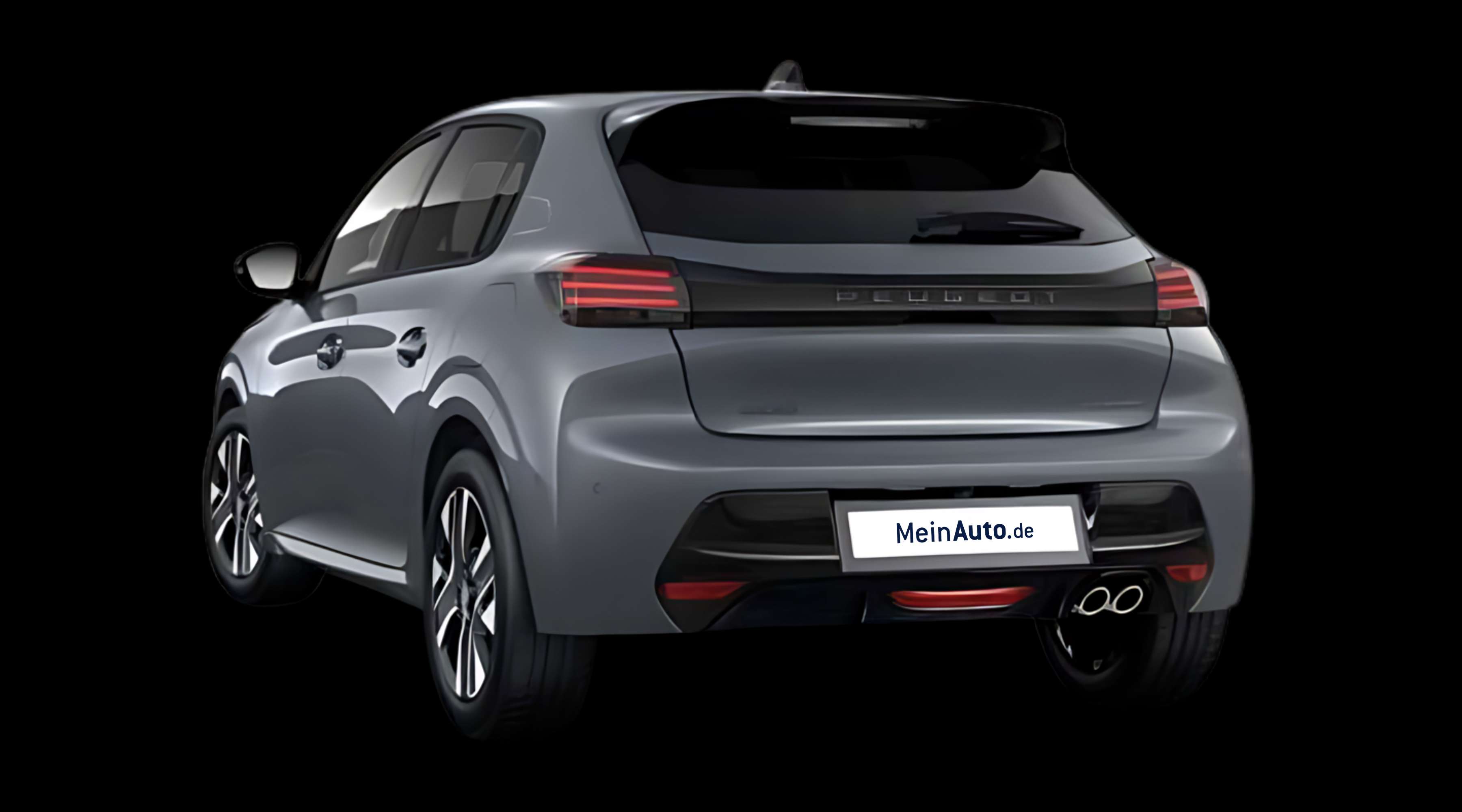 Schräge Heckansicht eines Peugeot 208, freigestellt