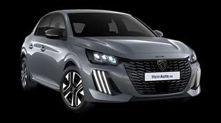 Schräge Frontansicht auf einen Peugeot 208 Allure, freigestellt