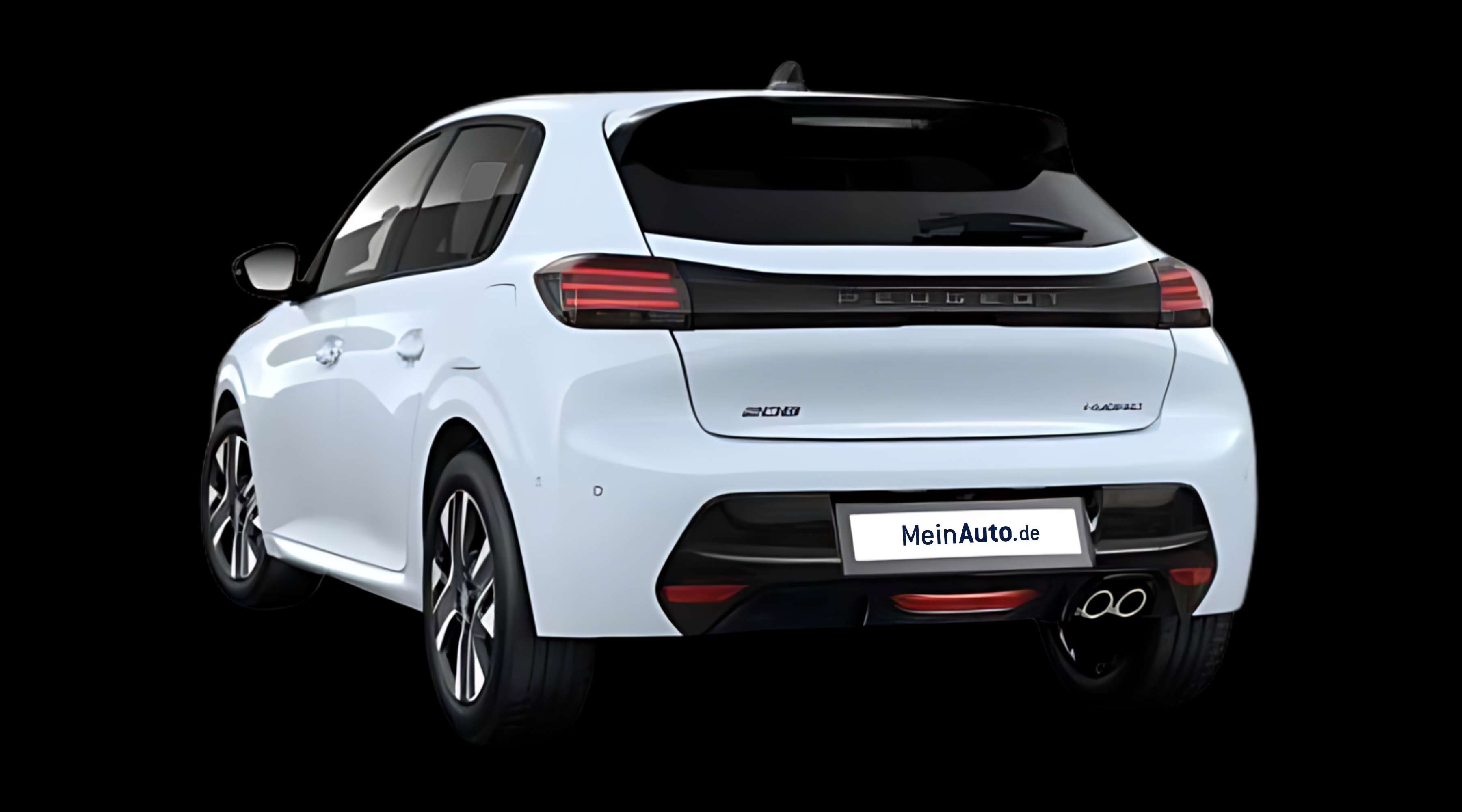 Schräge Heckansicht eines Peugeot 208, freigestellt