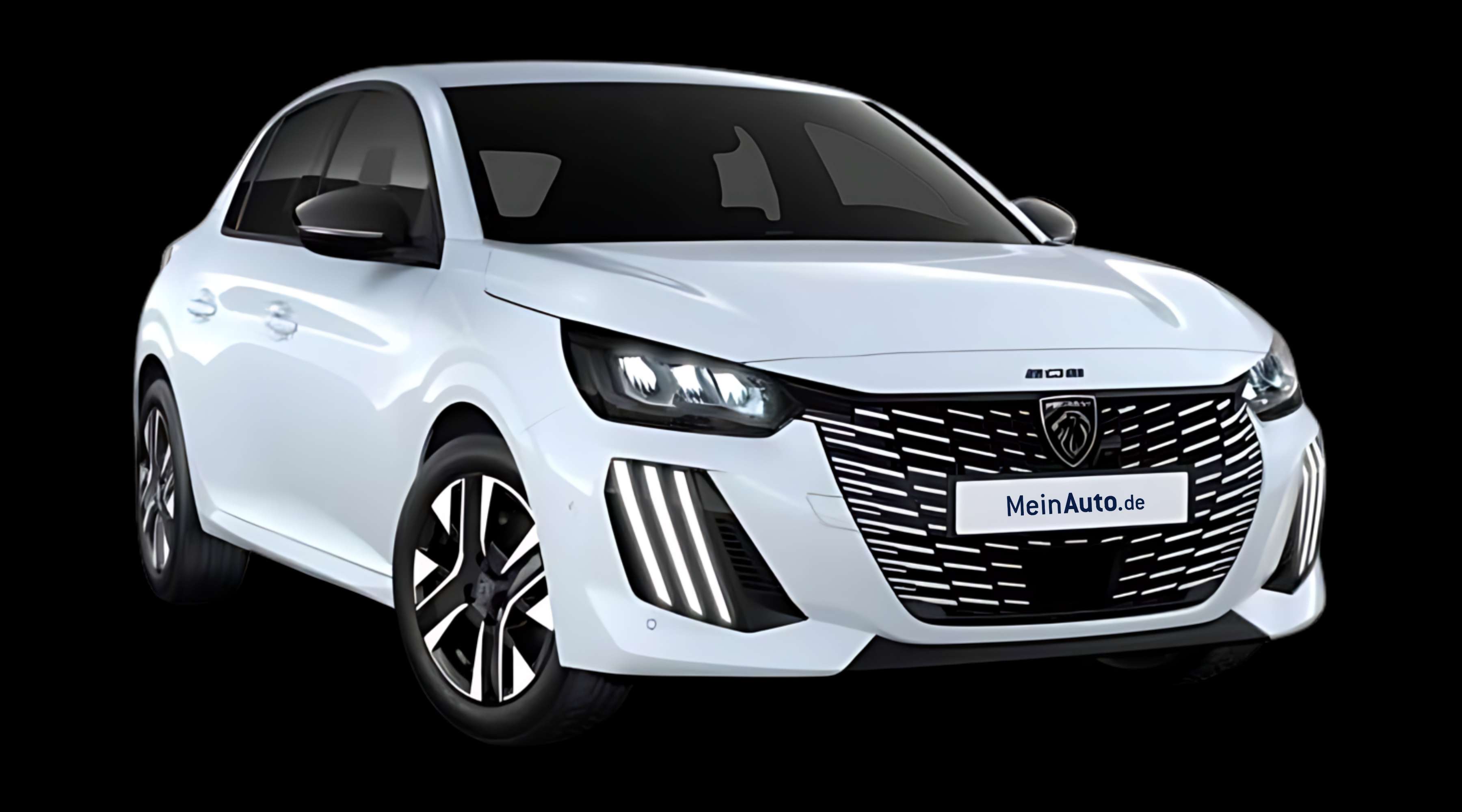 Schräge Frontansicht eines Peugeot 208, freigestellt