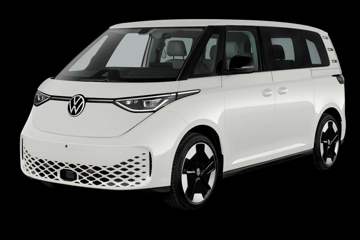 Schräge Frontansicht eines Volkswagen ID. BUZZ, freigestellt