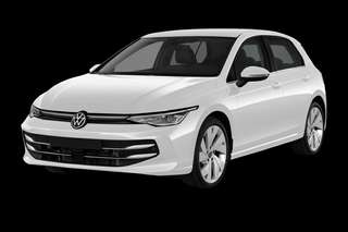 Schräge Frontansicht auf einen Volkswagen Golf R, freigestellt