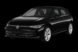 Schräge Frontansicht auf einen Volkswagen Golf R, freigestellt