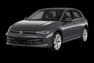 Schräge Frontansicht auf einen Volkswagen Golf R, freigestellt