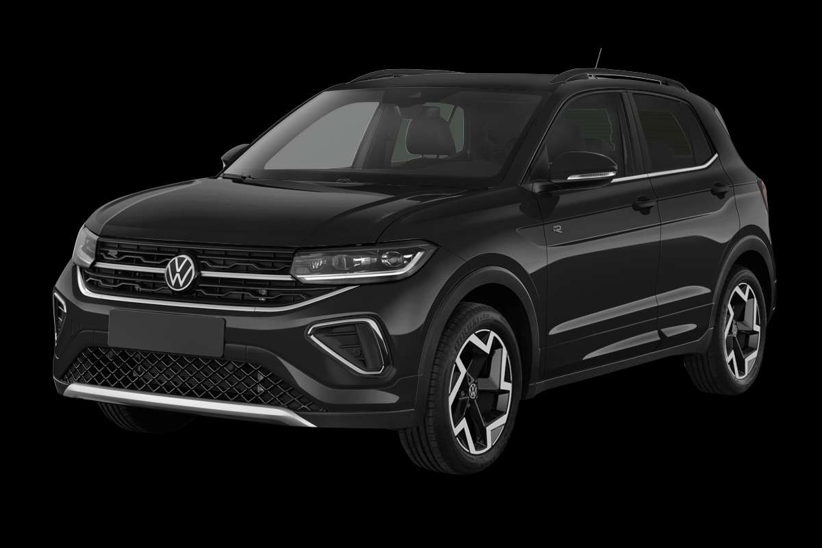 Schräge Frontansicht eines Volkswagen T-Cross, freigestellt