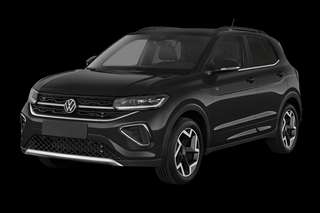 Schräge Frontansicht auf einen Volkswagen T-Cross ENERGY, freigestellt