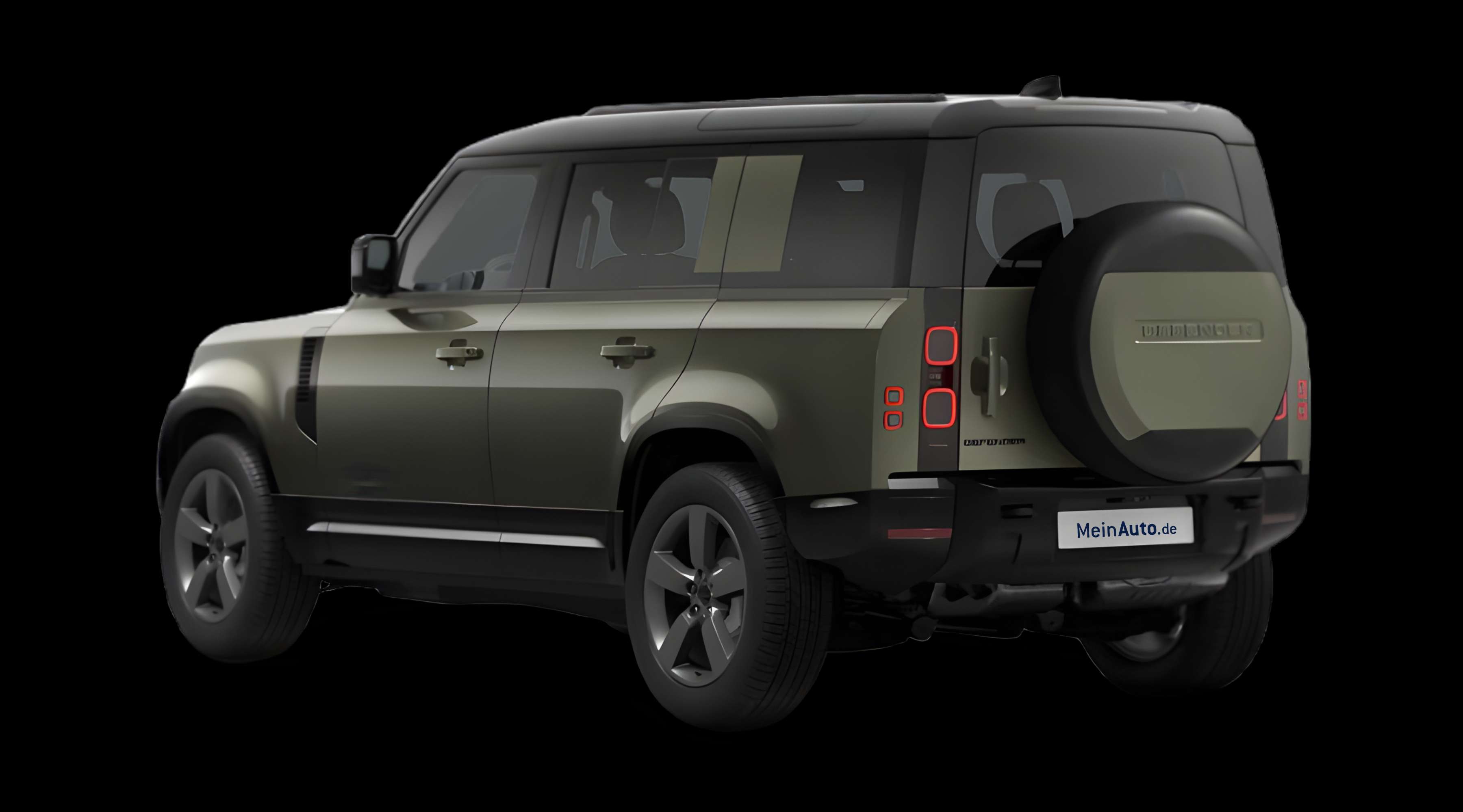 Schräge Heckansicht eines Land Rover Defender, freigestellt