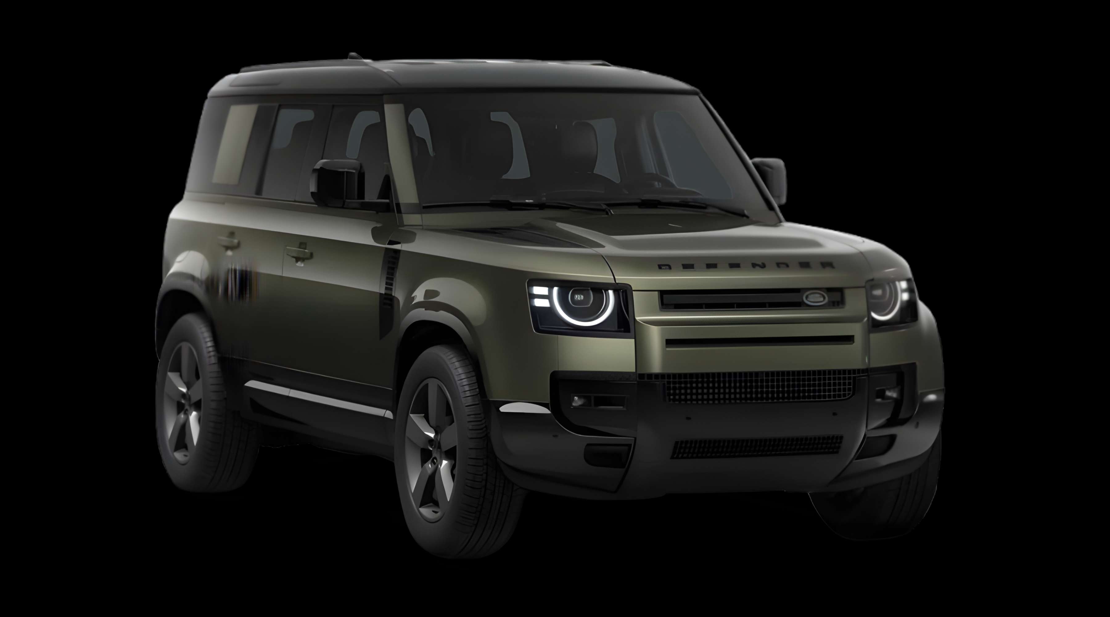 Schräge Frontansicht eines Land Rover Defender, freigestellt