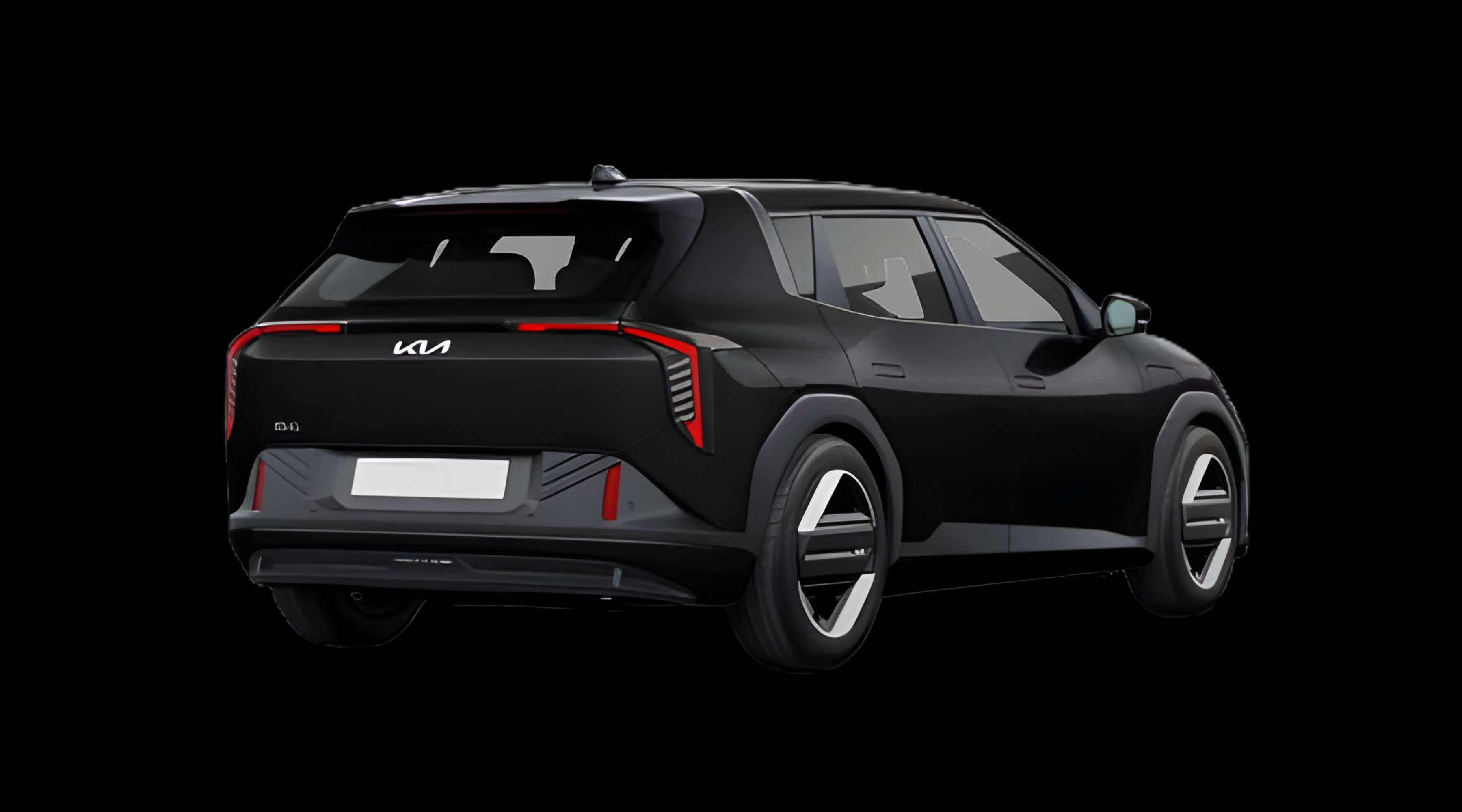 Schräge Heckansicht eines Kia EV4, freigestellt