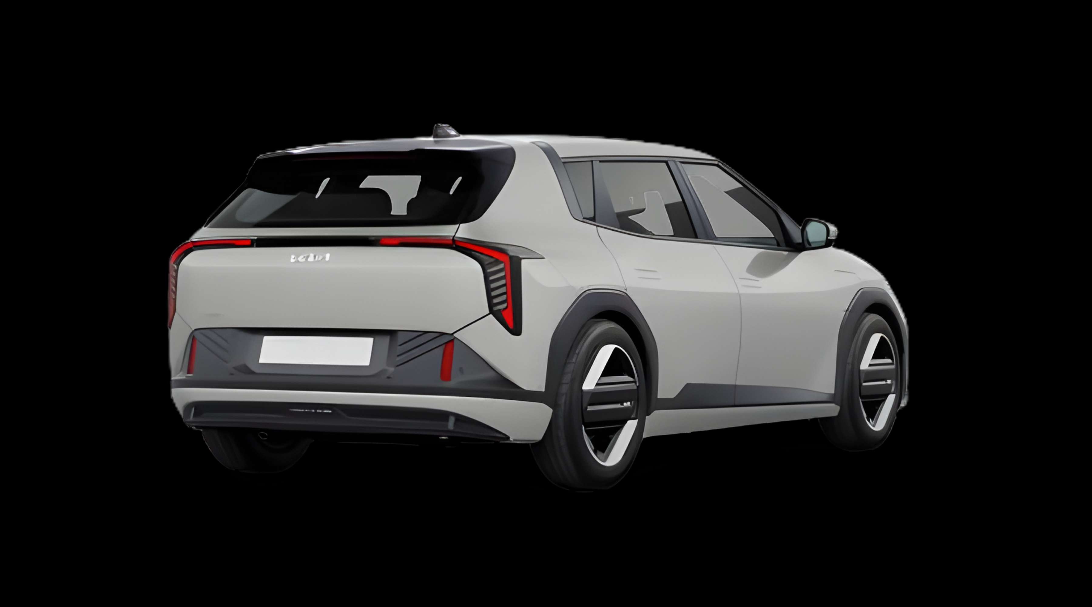 Schräge Heckansicht eines Kia EV4, freigestellt