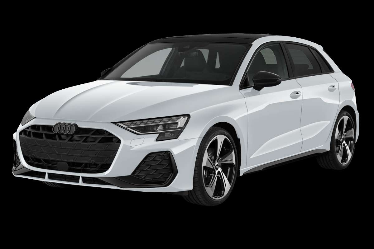 Schräge Frontansicht eines Audi A3, freigestellt