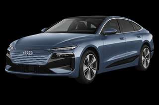 Schräge Frontansicht auf einen Audi A6 e-tron , freigestellt