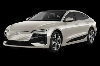 Schräge Frontansicht auf einen Audi A6 e-tron , freigestellt