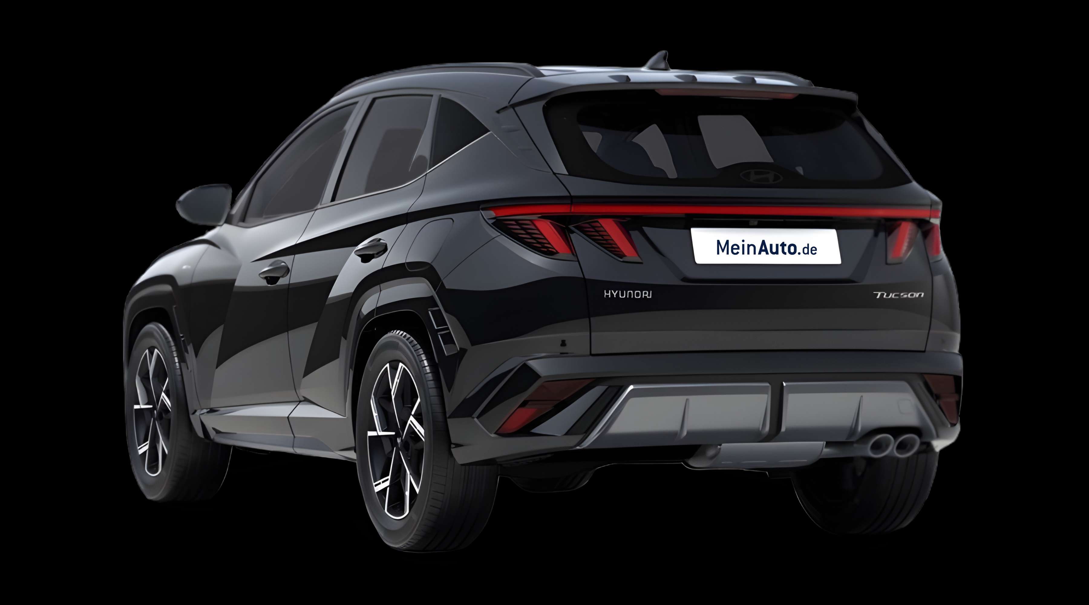 Schräge Heckansicht eines Hyundai Tucson, freigestellt