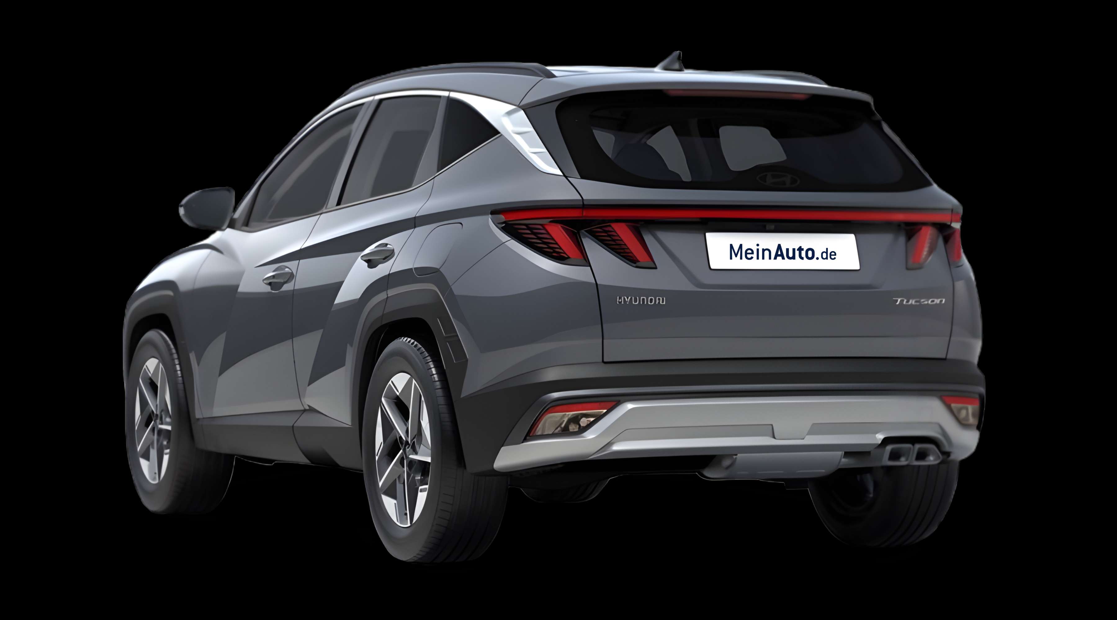 Schräge Heckansicht eines Hyundai Tucson, freigestellt