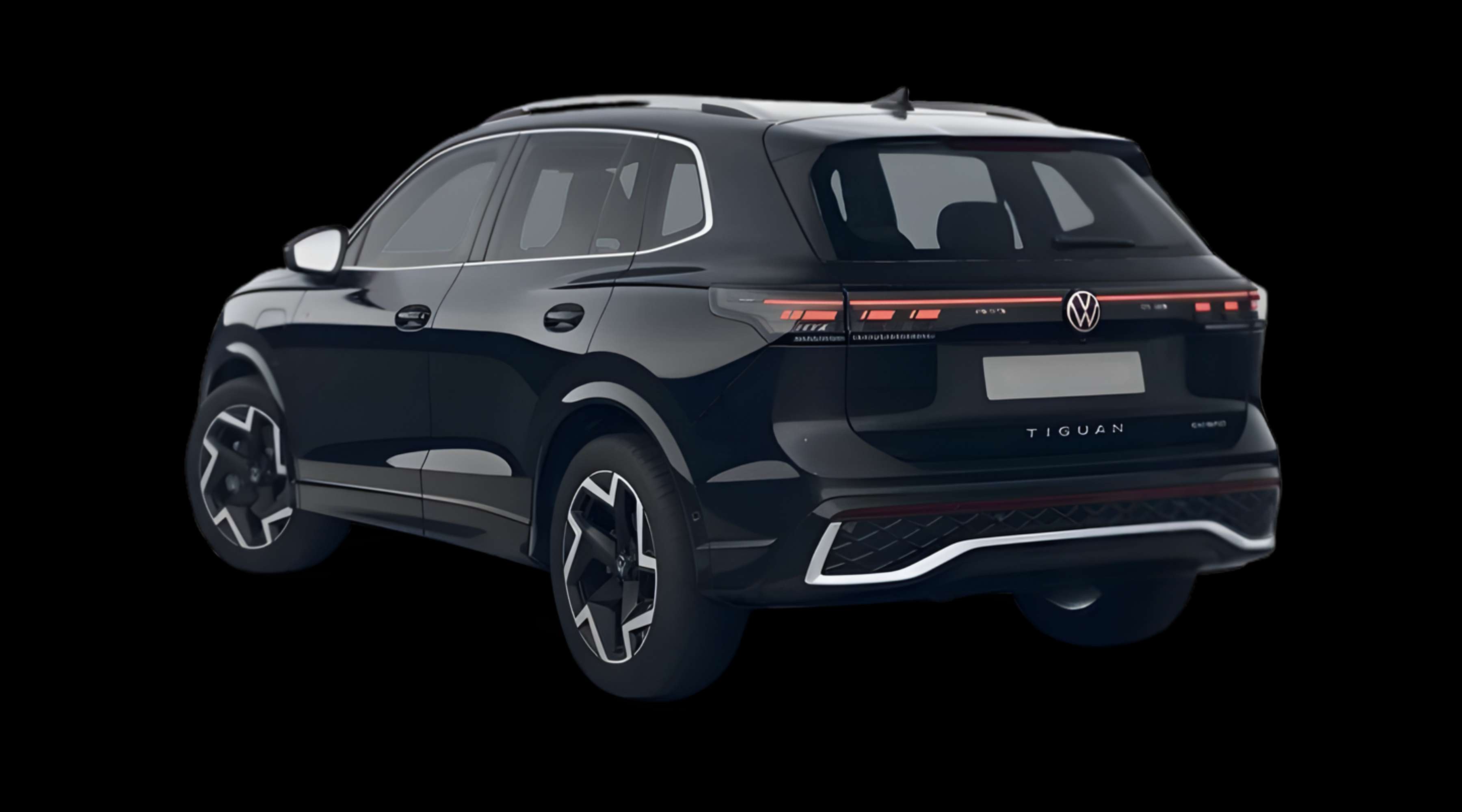 Schräge Heckansicht eines Volkswagen Tiguan, freigestellt