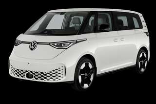 Schräge Frontansicht auf einen Volkswagen ID. BUZZ ENERGY, freigestellt