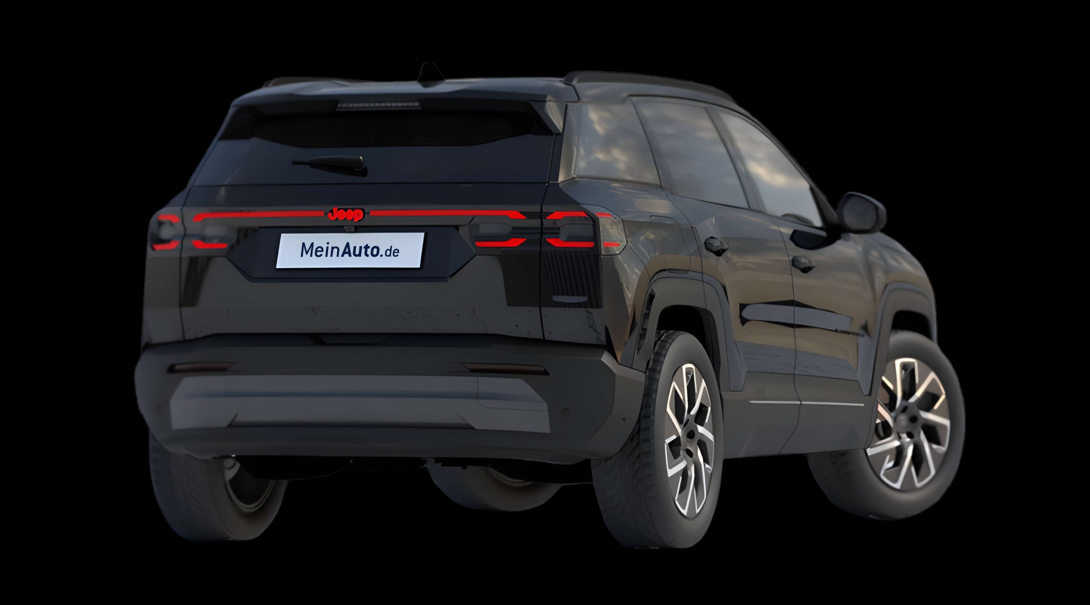 Schräge Heckansicht eines Jeep Compass, freigestellt