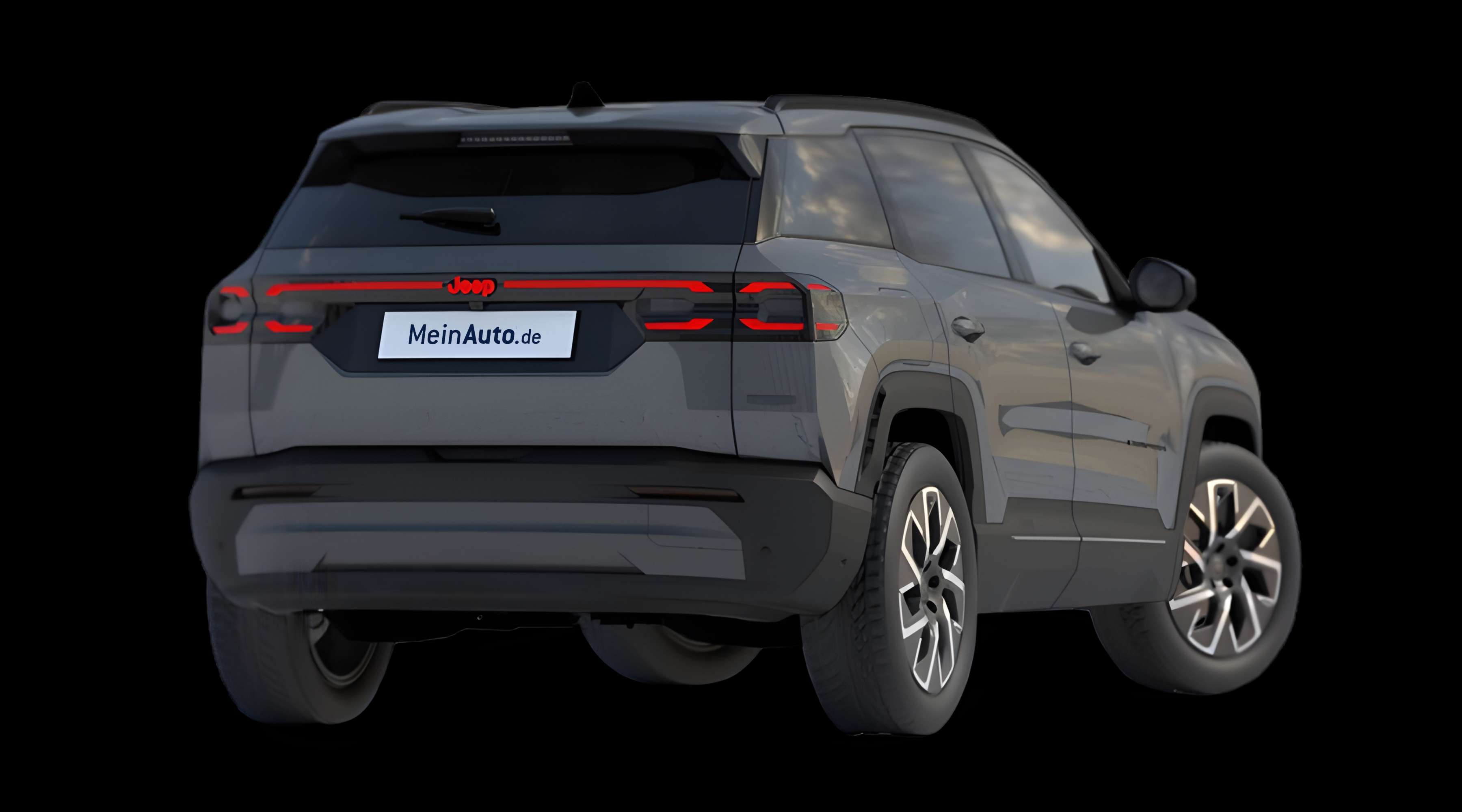 Schräge Heckansicht eines Jeep Compass, freigestellt