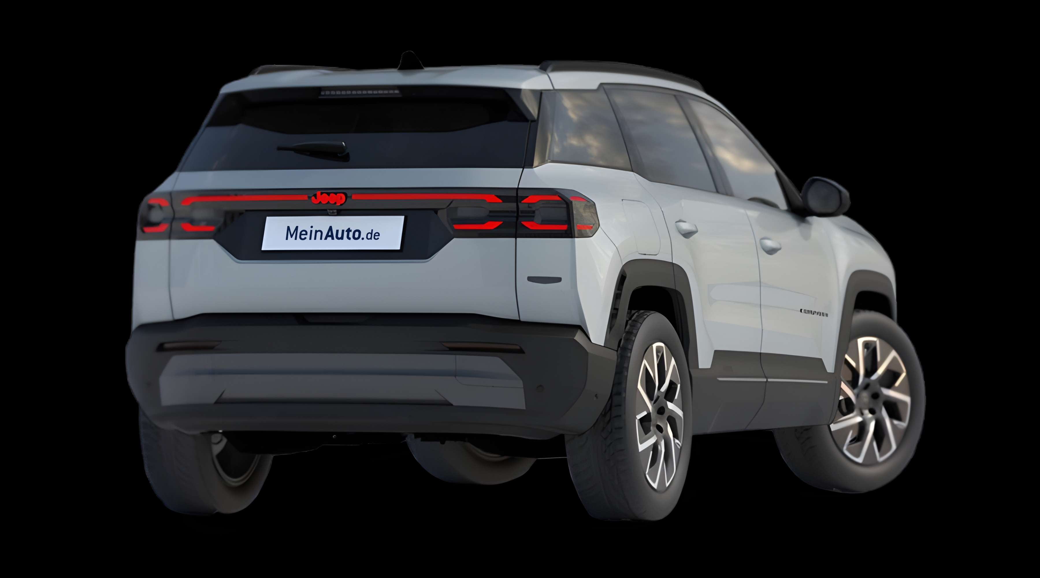 Schräge Heckansicht eines Jeep Compass, freigestellt