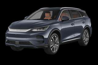 Schräge Frontansicht auf einen BYD Tang , freigestellt