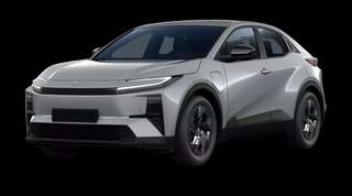 Schräge Frontansicht auf einen Toyota C-HR+ ACTIVE, freigestellt