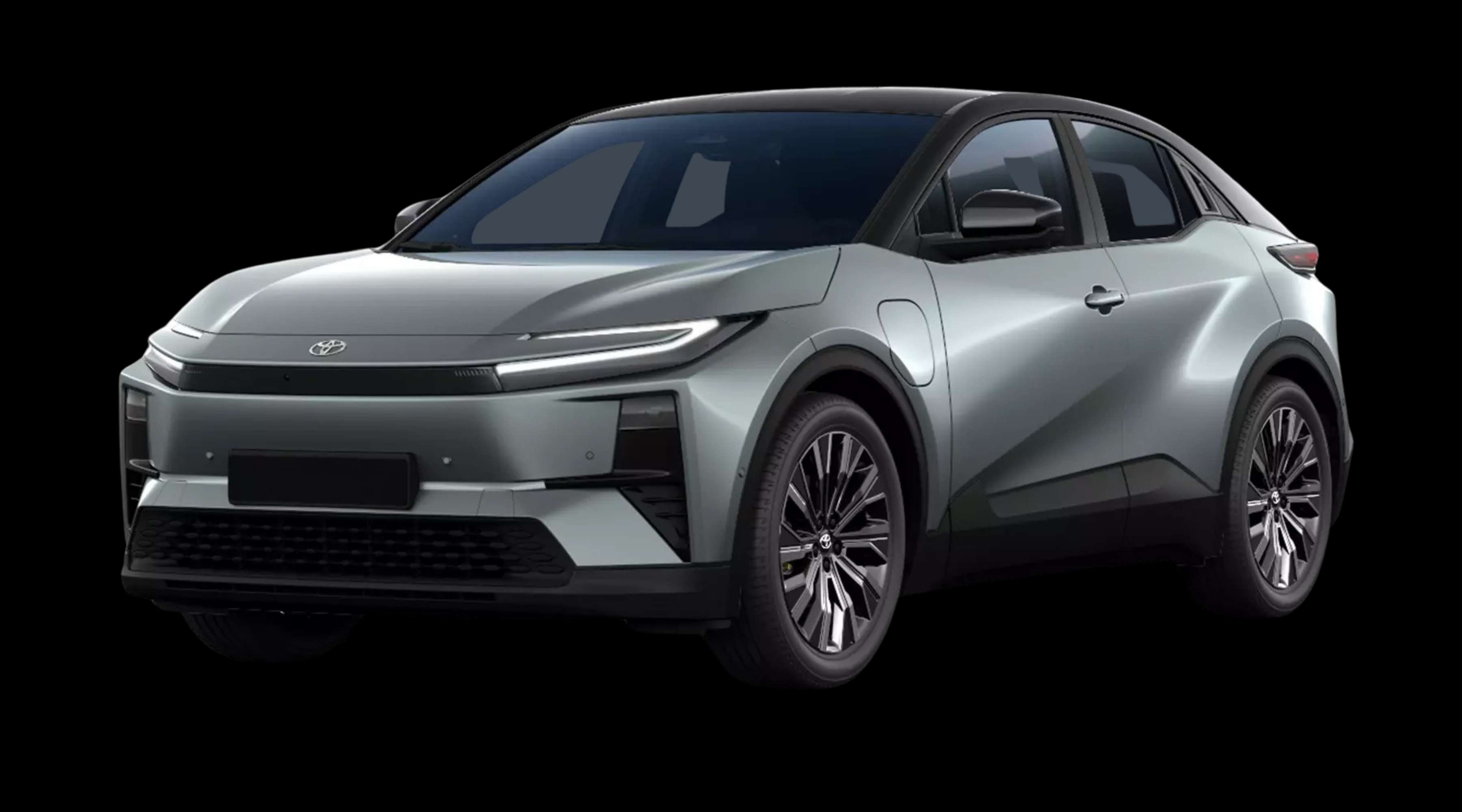 Schräge Frontansicht eines Toyota C-HR+, freigestellt