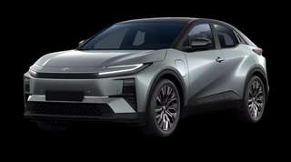 Schräge Frontansicht auf einen Toyota C-HR+ LOUNGE, freigestellt