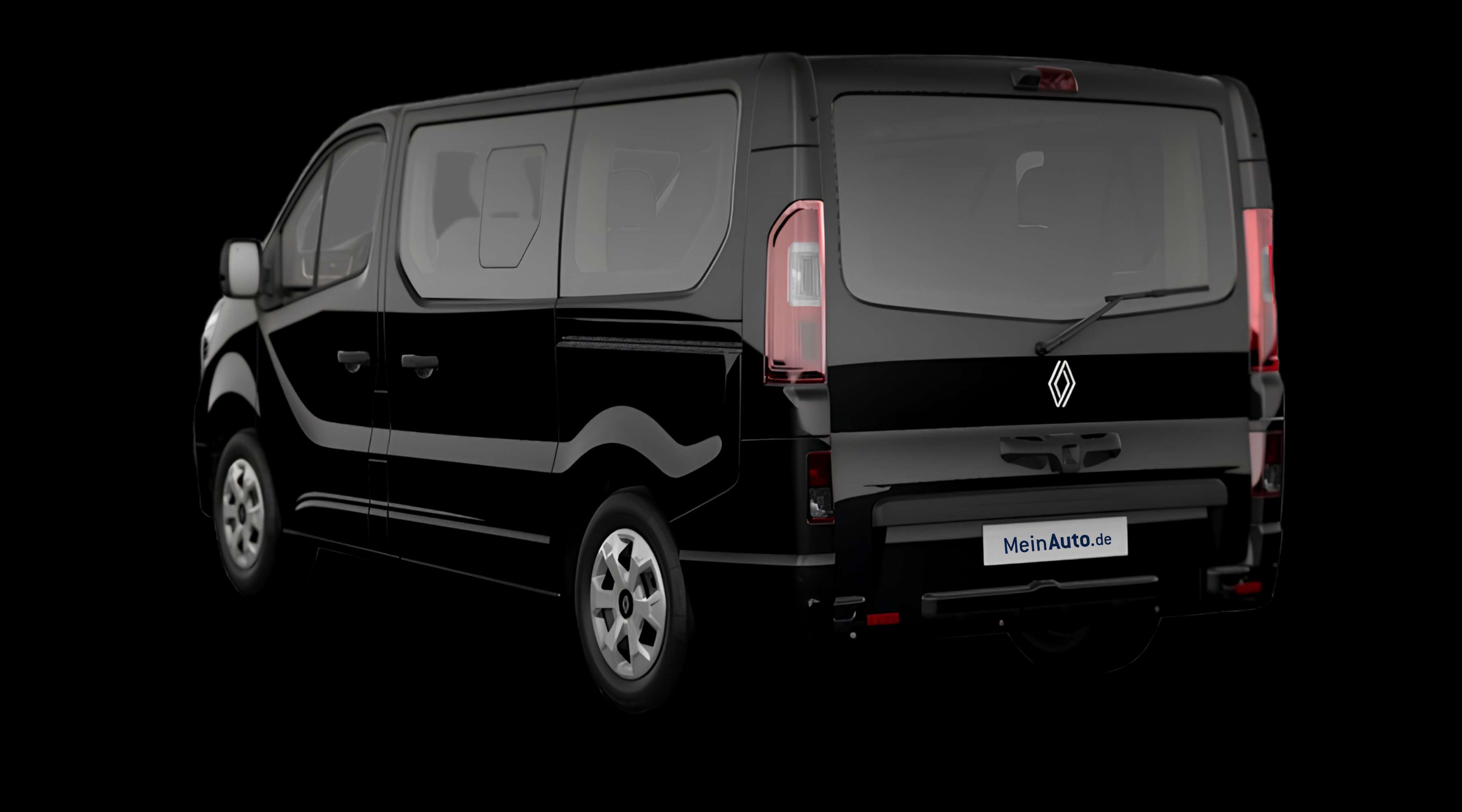 Schräge Heckansicht eines Renault Trafic, freigestellt