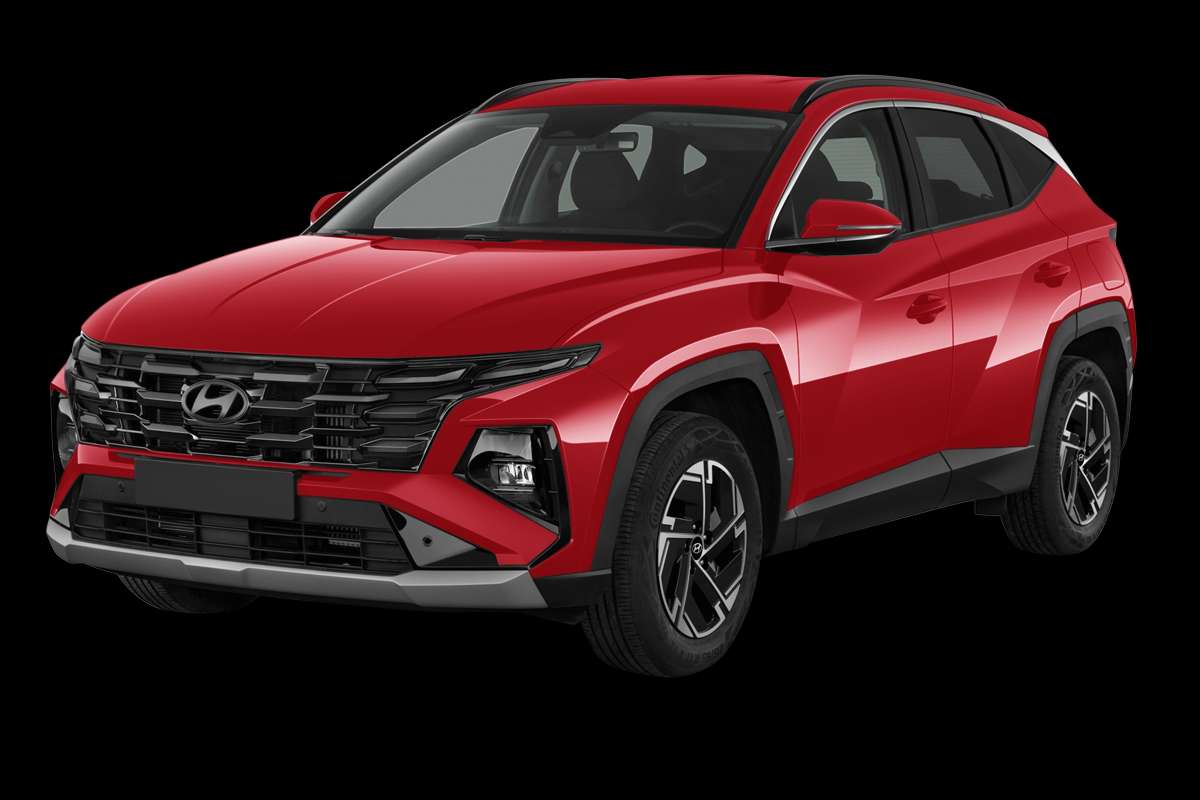Schräge Frontansicht eines Hyundai Tucson, freigestellt