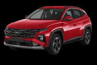 Schräge Frontansicht auf einen Hyundai Tucson Trend, freigestellt