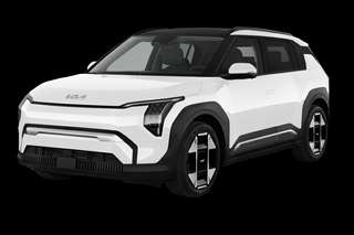 Schräge Frontansicht auf einen Kia EV3 Earth, freigestellt