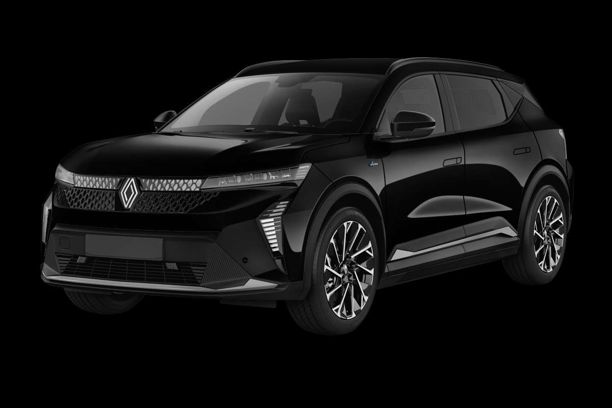 Schräge Frontansicht eines Renault Scenic E-TECH, freigestellt